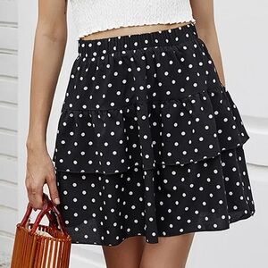 Ralph Lauren Black Polka Dot Ruffle Skirt